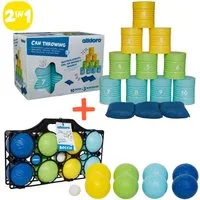 alldoro Spiel Wurfspiel-Set: Boccia & Dosenwerfen, 2 Outdoorspiele für Kinder ab 3, Büchsenwerfen & Boules, 2 Spiele für Kindergeburtstag, Party & Familie