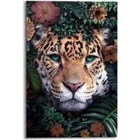 Reinders! Wandbild Wandbild Leopard Blumenkranz - Jungle - Farbenfroh, Leopard (1 St)