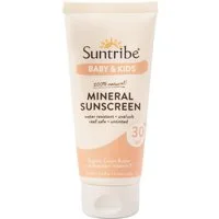 Suntribe Sonnenschutzcreme Bio Sonnencreme Baby & Kinder LSF 30, 1 Tube 100 ml, 0% Zusätze - Mineralisch & sanft – Riffsicher