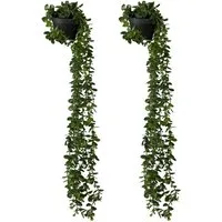 Kunstpflanze 2er Set Künstliche Hängepflanzen im Topf Eukalyptus, relaxdays, Höhe 80 cm
