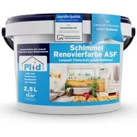 plid Wandfarbe Renovierfarbe ASF Weiß, 2,5l für ca. 15m² alle Wände, Schimmelschutzfarbe Hohe Deckkraft