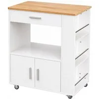 Yorbay Küchenwagen mit Rollen,Servierwagen mit Arbeitsplatte, Kücheninsel Freistehend, (75*46*88 cm), Küchenschrank mit Schublade & 3 Gewürzregalen