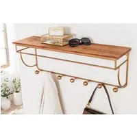 riess-ambiente Wandgarderobe HERITAGE 80cm natur gold messing · Flurgarderobe mit 7 Haken & Ablage (Einzelartikel, 1 St), Pinienholz · Metallgestell · fertig montiert · Dekoration