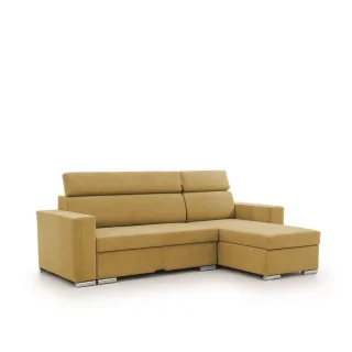 Ecksofa Schlafsofa Sofa CANTON in Stoff Camelia Senfgelb Ottomane Rechts