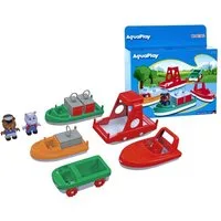 Aquaplay Kinderspielboot BoatSet 7 teilig, Fahrzeug, Spielfiguren, Zubehör-Set für Wasserbahn