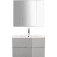 welltime Badmöbel-Set Lund Badmöbel Set Badschrank Badezimmerset, (Komplett-Set, 3-St), Waschtisch, Spiegelschrank und Becken Breite 80cm