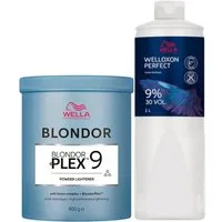 Wella Professionals Blondierpulver Blondor Plex 9 Blondierpulver 800 g + Welloxon Perfect Entwickler 1L