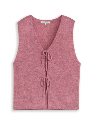 Denim Tom Tailor - Strickweste mit Schleifen dusty berry melange - Gr. - M