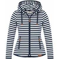 tomBrook Fleecejacke 50699 Kapuzenjacke Fleece Maritim Streifen - Gestreifte Kapuzenjacke Taillierter Schnitt, Frontreißverschluss, Kapuze mit Bändern, Taschen
