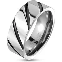 BUNGSA Fingerring 67 (21.3) Titan-Ring silber mit schwarzen Streifen 8mm Unisex (Ring, 1-tlg), Erwachsene
