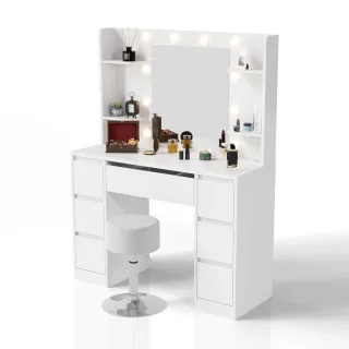 Juskys Schminktisch, Weiß, Holz, 107x140x40 cm, Schlafzimmer, Schminktische