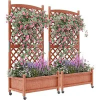 GarveeMore Blumenkasten 2 Stk Erhöhtes hochbeet mit Abflusslöchern und feststellbaren Rollen, Pflanzkasten aus Holz mit Rankgitter,75x66x156cm für Garten,Balkon