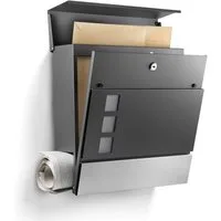 NewHabitat Briefkasten Moderner Wandbriefkasten "London" mit Sichtfenster, Anthrazit RAL7016 (Komplettset, Modell: London), Rostfrei