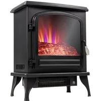Heidenfeld Elektrokamin Kamin Heizung Standkamin EK100 2000 Watt inkl. 3 Jahre Garantie, 3D Kaminfeuer- Dreiseitige Glasfront - Kaminofen - Elektroheizung