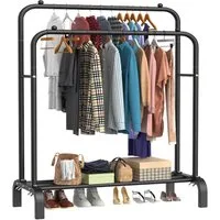 loefme Kleiderständer 3-in-1 Garderobenständer, Metall Kleiderstange offen, Einfache Montage Multifunktionaler Kleiderständer, Schwarz