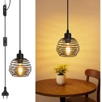 Nettlife Pendelleuchte Vintage Esszimmer Schwarz E27 mit Schalter Industrial Hängelampe, Höhenverstellbar, LED wechselbar, Höhenverstellbar