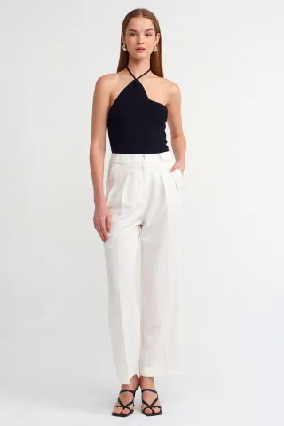 Damen High-Waist Weitbein-Crepe-Hosen