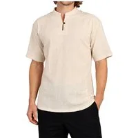 PANASIAM Kurzarmhemd Fischerhemd Herren - Fisherman Shirt aus 100% Baumwolle ohne Kragen Leichtes Sommerhemd mit Henley Ausschnitt auch als Mittelalterhemd