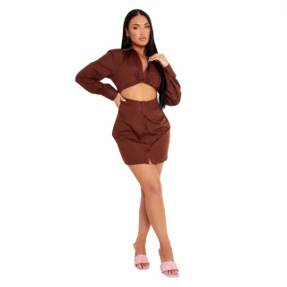 Missy Empire - Mini Shirt Dress für Damen, Ausschnitt (Schokolade)