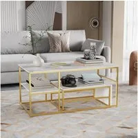BELUPAI Couchtisch Rechteck Satztisch Beistelltisch Sofatisch (2-St), Wohnzimmertisch mit Marmormuster Tischplatte,Gold Stahlrahmen