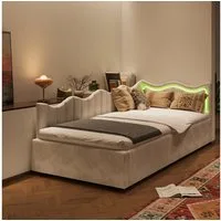 Gdood Polsterbett Doppelbett Daybett Tagesbett LED (Hydraulisch hebbarer Stauraum, Geeignet für Jungen und Mädchen), Mit LED-Beleuchtung, Lattenrost, Samt, 90x200 cm