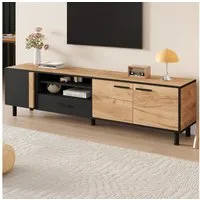 Merax Lowboard in Holzoptik & Schwarz, TV-Ständer (1 St), TV-Schrank mit 3 Türen, 1 Schublade und offenen Fächern, 180x32.5x50cm
