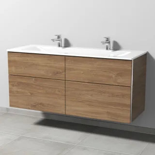 Sanipa 3way Glas-Set Glas-Doppelwaschtisch und Unterbau mit 4 Auszügen, Eiche-Kansas BR20859