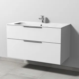 Sanipa 3way Keramik-Set Finion Keramik-Waschtisch und Unterbau mit 2 Auszügen, Weiß-Soft UM40143