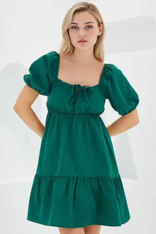 A-Form Mini Kleid mit quadratischem Ausschnitt und Schleife