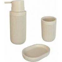relaxdays Badaccessoire-Set Bad Accessoires 3-teilig, Beige