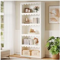 Tribesigns Bücherregal 180 cm hohes weißes Regal mit gewellten Kanten, 5 Ebenen, weiß