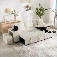 Merax Ecksofa L-förmiges Sofa Schlafsofa mit Schlaffunktion, umbaubares Ecksofa mit Ladeanschluss Stauraum Bücherregal Kissen