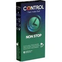 CONTROL CONDOMS Kondome Non Stop (Dots & Lines) Packung mit, 6 St., Kondome gegen vorzeitigen Samenerguss, gerippt/genoppte Kondome für längere Liebe
