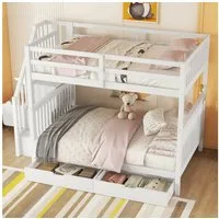 HAUSS SPOLE Etagenbett 140x200 mit Matratze, mit zwei Schubladen, hohe Geländer, Treppenregal