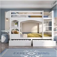 Flieks Etagenbett, Kinderbett mit klappbarem Schreibtisch, Regal, 2 Schubladen 90x200cm