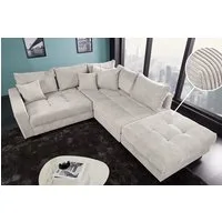 riess-ambiente Ecksofa KENT 220cm beige schwarz - Cord, L-Form, Federkern, FSC-zertifiziert, Einzelartikel 1 Teile, Moderne Wohnlandschaft inkl. Hocker - ideal für Wohnzimmer u. Familien