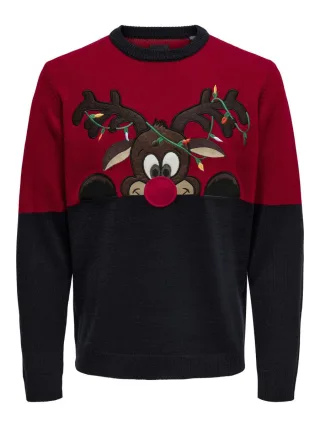 only & sons - Pullover mit Motiv - Onsxmas rot - Gr. - M