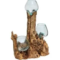 Wogeka Dekovase 3er Glas-Vase auf Wurzel-Holz Gamal Teakholz