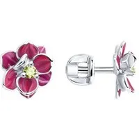 Secretforyou Paar Ohrstecker Ohrstecker Ohrringe 925 Silber Zirkonia Emaille Blume Echtschmuck, 925 Sterling Silber
