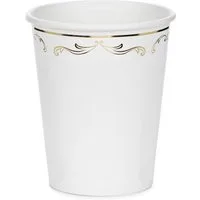 partydeco Becher, Papier, Pappbecher 220ml mit Goldornament 6er Set Weiß / Gold
