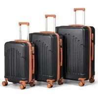 LALAHO Trolleyset Kofferset Hartschalenkoffer Trolley 360° Rollen, 4 Rollen, (3 tlg), Reisekoffer Set mit Handgepäck, Koffer & Trolleys, Schwarz