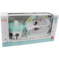 Stor Kindergeschirr-Set Disney Baby Kindergeschirr & Trinklernbecher mit Mickey / Minnie Motiv (3-tlg), 1 Personen, BPA-freies, lebensmittelechtes Material, für Mikrowellen geeignet