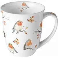 Ambiente Luxury Paper Products Becher Blumen, Frühling, Vogel, Sommer, Blossom, Mug, Winter Motiv, 1-tlg., Porzellan Robin-Familie, Frühling, Herbst, Kollektion, Tischdeko, als Geschenk geeignet