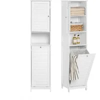 SoBuy Hochschrank BZR124, Badschrank schmal, Badschrank mit Regal, Badezimmer Schrank Badezimmerschrank mit Wäschesack Wäscheschrank Badezimmermöbel