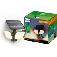 Philips LED Flutlichtstrahler Outdoor Ultra-Efficient Solar Zyren Sicherheitslicht, Abschaltautomatik, Bewegungsmelder, Tageslichtsensor, LED fest integriert, Kaltweiß, Tageslicht- und Bewegungssensor, 4000 Lumen