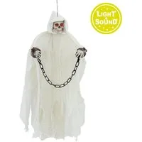 Fries Hängedekoration Halloween Deko Totenkopf Hänger 90 cm Licht und Sound Bewegliche Hände, Größe: ca. 90 cm Hoch, 71 cm Breit und 9 cm Tief