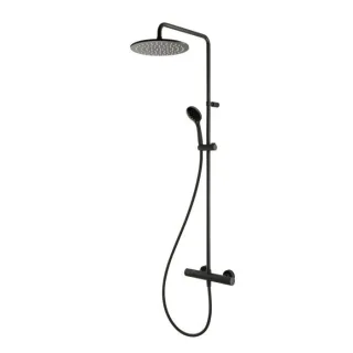 Herzbach Deep Black Duschsäule 23.988525.1.12 mit Brause-Aufputz-Thermostat und Handbrause, schwarz matt