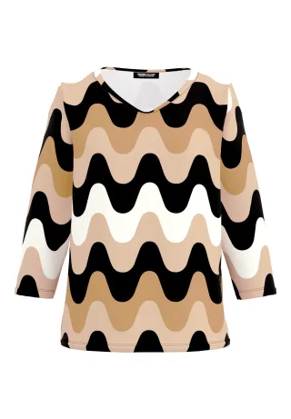 FRANK WALDER - Shirt NOS mit gerundetem V-Ausschnitt cashew/caramel/toffee - Gr. - 46