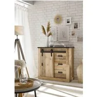 Home affaire Kommode SHERWOOD, Holz Dekor, mit Scheunentorbeschlag und Apothekergriffen, Breite 92 cm