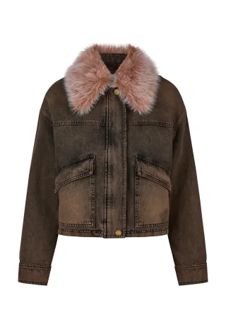 Marc Aurel - Jeansjacke mit Fellkragen brown denim - Gr. - 36